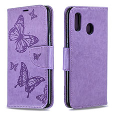 Custodia Portafoglio In Pelle Farfalla Cover con Supporto B01F per Samsung Galaxy A30 Lavanda