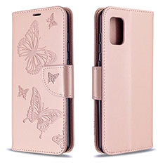 Custodia Portafoglio In Pelle Farfalla Cover con Supporto B01F per Samsung Galaxy A31 Oro Rosa