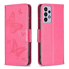 Custodia Portafoglio In Pelle Farfalla Cover con Supporto B01F per Samsung Galaxy A73 5G Rosa Caldo