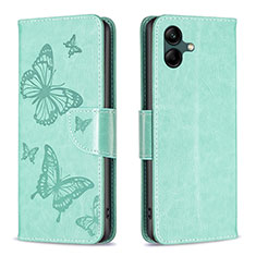 Custodia Portafoglio In Pelle Farfalla Cover con Supporto B01F per Samsung Galaxy F04 Verde