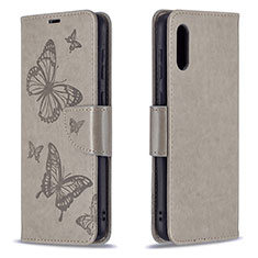 Custodia Portafoglio In Pelle Farfalla Cover con Supporto B01F per Samsung Galaxy M02 Grigio