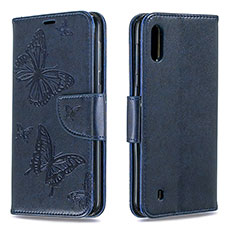 Custodia Portafoglio In Pelle Farfalla Cover con Supporto B01F per Samsung Galaxy M10 Blu