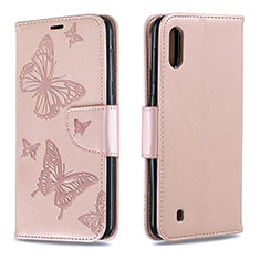 Custodia Portafoglio In Pelle Farfalla Cover con Supporto B01F per Samsung Galaxy M10 Oro Rosa