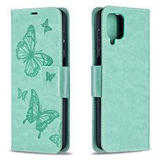 Custodia Portafoglio In Pelle Farfalla Cover con Supporto B01F per Samsung Galaxy M12 Verde