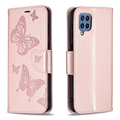Custodia Portafoglio In Pelle Farfalla Cover con Supporto B01F per Samsung Galaxy M32 4G Oro Rosa