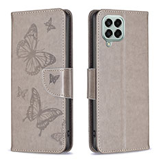 Custodia Portafoglio In Pelle Farfalla Cover con Supporto B01F per Samsung Galaxy M33 5G Grigio