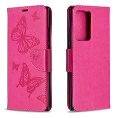 Custodia Portafoglio In Pelle Farfalla Cover con Supporto B01F per Samsung Galaxy Note 20 Ultra 5G Rosa Caldo
