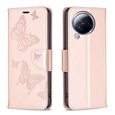 Custodia Portafoglio In Pelle Farfalla Cover con Supporto B01F per Xiaomi Civi 3 5G Oro Rosa