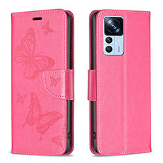 Custodia Portafoglio In Pelle Farfalla Cover con Supporto B01F per Xiaomi Mi 12T Pro 5G Rosa Caldo