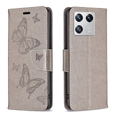 Custodia Portafoglio In Pelle Farfalla Cover con Supporto B01F per Xiaomi Mi 13 5G Grigio