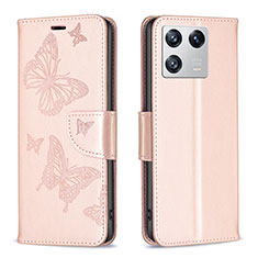 Custodia Portafoglio In Pelle Farfalla Cover con Supporto B01F per Xiaomi Mi 13 Pro 5G Oro Rosa