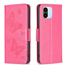 Custodia Portafoglio In Pelle Farfalla Cover con Supporto B01F per Xiaomi Poco C51 Rosa Caldo