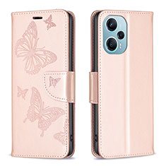 Custodia Portafoglio In Pelle Farfalla Cover con Supporto B01F per Xiaomi Poco F5 5G Oro Rosa