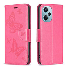 Custodia Portafoglio In Pelle Farfalla Cover con Supporto B01F per Xiaomi Poco F5 5G Rosa Caldo