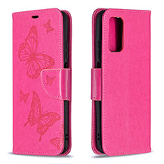 Custodia Portafoglio In Pelle Farfalla Cover con Supporto B01F per Xiaomi Poco M3 Rosa Caldo