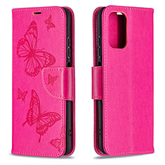 Custodia Portafoglio In Pelle Farfalla Cover con Supporto B01F per Xiaomi Poco M5S Rosa Caldo