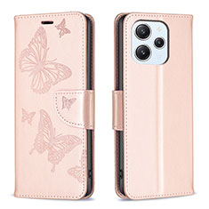 Custodia Portafoglio In Pelle Farfalla Cover con Supporto B01F per Xiaomi Redmi 12 4G Oro Rosa