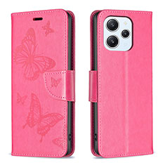 Custodia Portafoglio In Pelle Farfalla Cover con Supporto B01F per Xiaomi Redmi 12 4G Rosa Caldo