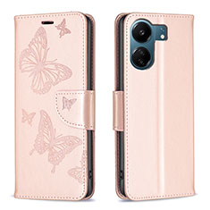 Custodia Portafoglio In Pelle Farfalla Cover con Supporto B01F per Xiaomi Redmi 13C Oro Rosa