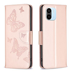 Custodia Portafoglio In Pelle Farfalla Cover con Supporto B01F per Xiaomi Redmi A2 Oro Rosa