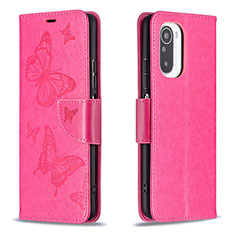 Custodia Portafoglio In Pelle Farfalla Cover con Supporto B01F per Xiaomi Redmi K40 Pro 5G Rosa Caldo