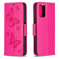 Custodia Portafoglio In Pelle Farfalla Cover con Supporto B01F per Xiaomi Redmi Note 10 4G Rosa Caldo