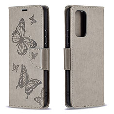 Custodia Portafoglio In Pelle Farfalla Cover con Supporto B01F per Xiaomi Redmi Note 10 Pro 4G Grigio