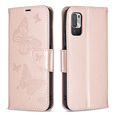 Custodia Portafoglio In Pelle Farfalla Cover con Supporto B01F per Xiaomi Redmi Note 10T 5G Oro Rosa