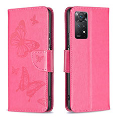 Custodia Portafoglio In Pelle Farfalla Cover con Supporto B01F per Xiaomi Redmi Note 11 Pro 4G Rosa Caldo