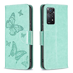 Custodia Portafoglio In Pelle Farfalla Cover con Supporto B01F per Xiaomi Redmi Note 11 Pro 4G Verde
