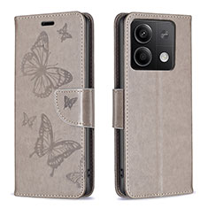 Custodia Portafoglio In Pelle Farfalla Cover con Supporto B01F per Xiaomi Redmi Note 13 5G Grigio