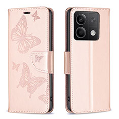 Custodia Portafoglio In Pelle Farfalla Cover con Supporto B01F per Xiaomi Redmi Note 13 5G Oro Rosa