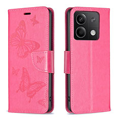Custodia Portafoglio In Pelle Farfalla Cover con Supporto B01F per Xiaomi Redmi Note 13 5G Rosa Caldo
