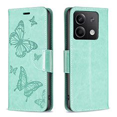 Custodia Portafoglio In Pelle Farfalla Cover con Supporto B01F per Xiaomi Redmi Note 13 5G Verde
