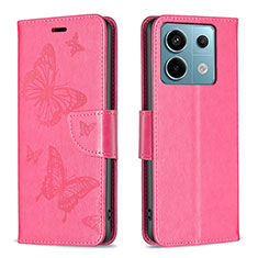 Custodia Portafoglio In Pelle Farfalla Cover con Supporto B01F per Xiaomi Redmi Note 13 Pro 5G Rosa Caldo