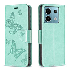 Custodia Portafoglio In Pelle Farfalla Cover con Supporto B01F per Xiaomi Redmi Note 13 Pro 5G Verde