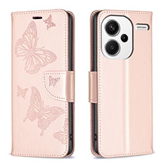 Custodia Portafoglio In Pelle Farfalla Cover con Supporto B01F per Xiaomi Redmi Note 13 Pro+ Plus 5G Oro Rosa