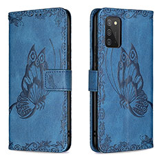 Custodia Portafoglio In Pelle Farfalla Cover con Supporto B02F per Samsung Galaxy A02s Blu