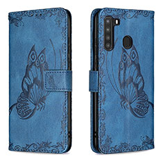 Custodia Portafoglio In Pelle Farfalla Cover con Supporto B02F per Samsung Galaxy A21 Blu