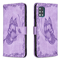 Custodia Portafoglio In Pelle Farfalla Cover con Supporto B02F per Samsung Galaxy A51 4G Lavanda