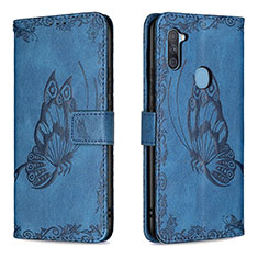 Custodia Portafoglio In Pelle Farfalla Cover con Supporto B02F per Samsung Galaxy M11 Blu