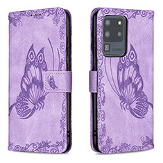 Custodia Portafoglio In Pelle Farfalla Cover con Supporto B02F per Samsung Galaxy S20 Ultra 5G Lavanda