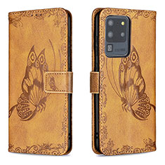 Custodia Portafoglio In Pelle Farfalla Cover con Supporto B02F per Samsung Galaxy S20 Ultra 5G Marrone