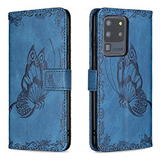 Custodia Portafoglio In Pelle Farfalla Cover con Supporto B02F per Samsung Galaxy S20 Ultra Blu
