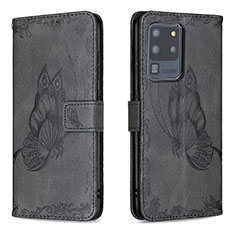 Custodia Portafoglio In Pelle Farfalla Cover con Supporto B02F per Samsung Galaxy S20 Ultra Nero