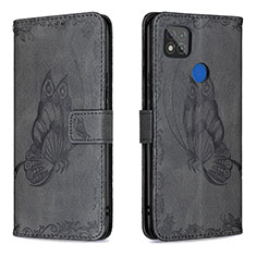 Custodia Portafoglio In Pelle Farfalla Cover con Supporto B02F per Xiaomi Redmi 9 Activ Nero