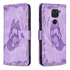 Custodia Portafoglio In Pelle Farfalla Cover con Supporto B02F per Xiaomi Redmi Note 9 Lavanda