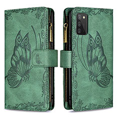 Custodia Portafoglio In Pelle Farfalla Cover con Supporto B03F per Samsung Galaxy A02s Verde