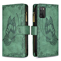 Custodia Portafoglio In Pelle Farfalla Cover con Supporto B03F per Samsung Galaxy A03s Verde