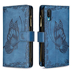 Custodia Portafoglio In Pelle Farfalla Cover con Supporto B03F per Samsung Galaxy M02 Blu